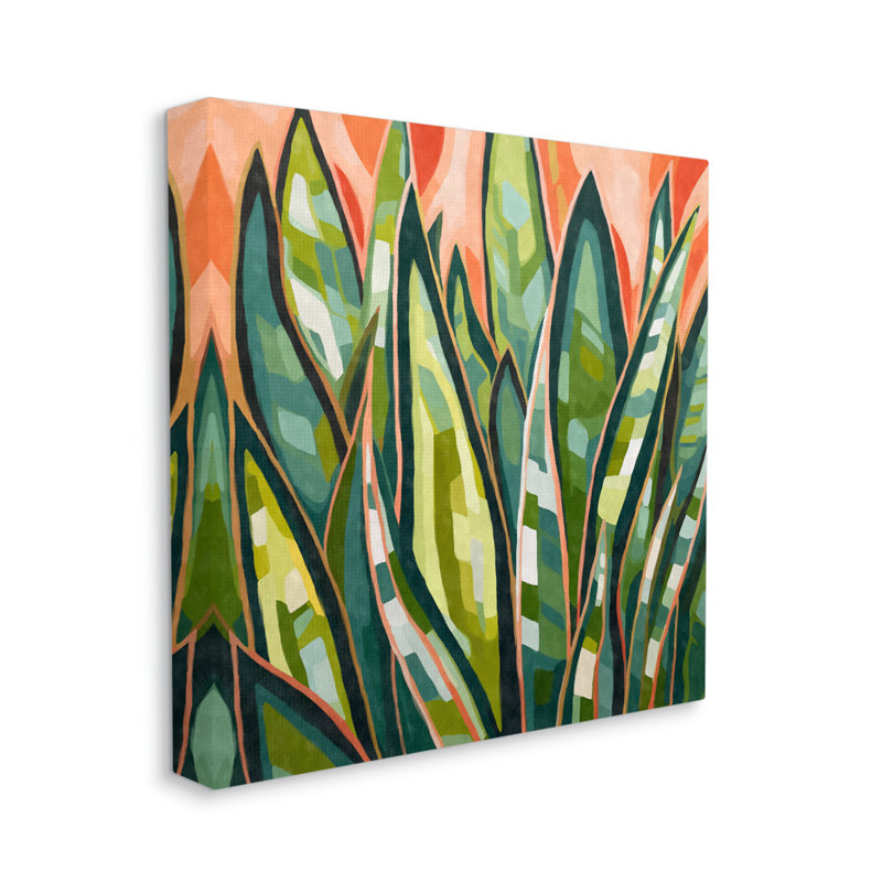 Feuilles tropicales abstraites sur toile par Ziwei Li, H 24 po x l 24 po x P 1,5 po