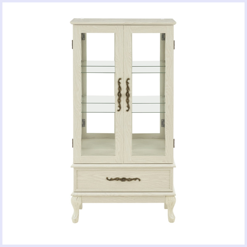 Modern Cabinet Sideboard with Adjustable Glass Shelves 2 Doors and 1 drawer, Antique White