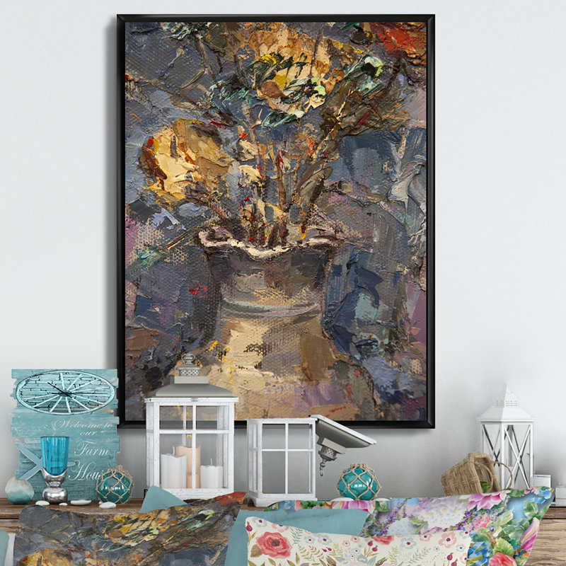 Pittoresque bouquet de nature morte rétro II - peinture, H 36 po x l 24 po x P 1 po, Toile à cadre flottant noir