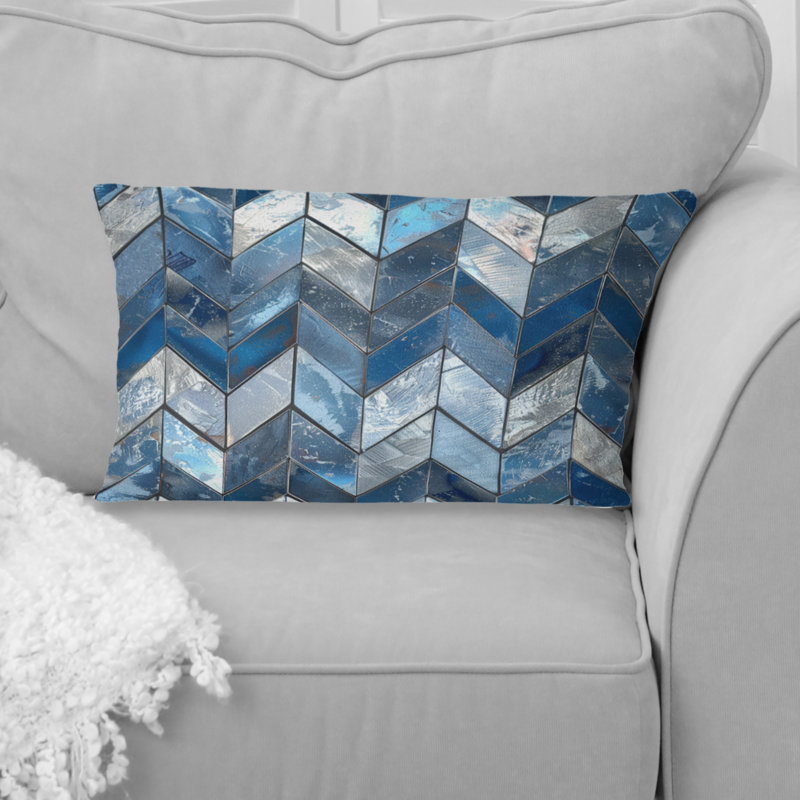 Chevron Waves - Coussin lombaire Glam, Bleu / argent