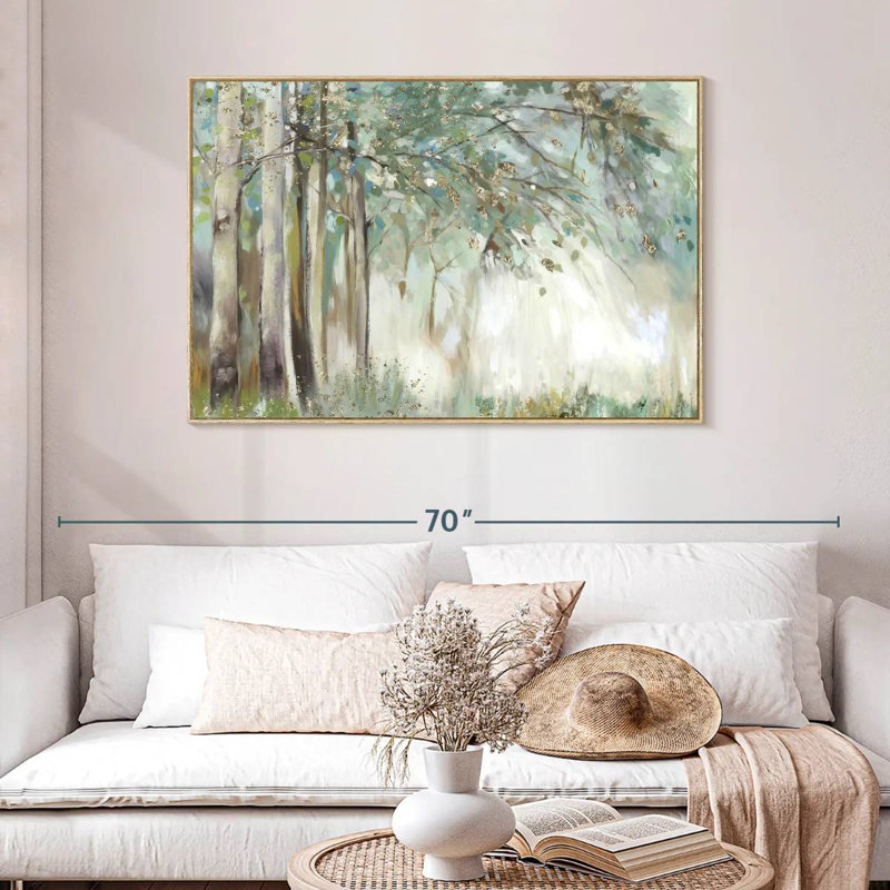 Feuilles d'argent, Cadre flottant en bois naturel, 46 po x 31 po