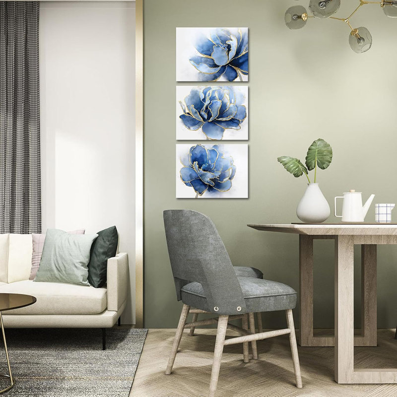 3 Piece Wrapped Canvas Print, Blue