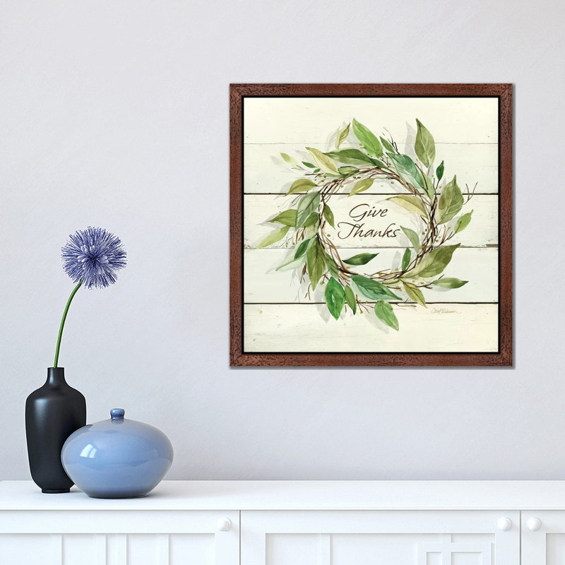 Bay Leaf Give Thanks by Carol Robinson - Print on Canvas, Brown Floater Framed, 45.72 cm H x 45.72 cm W