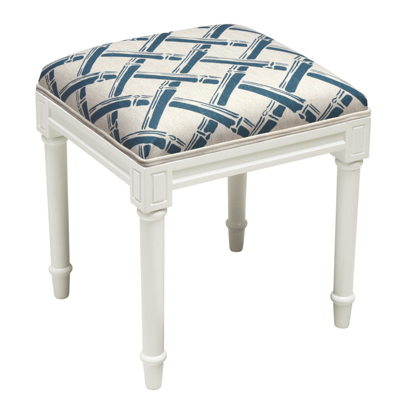 Solid Wood Accent Stool, White/Navy Blue