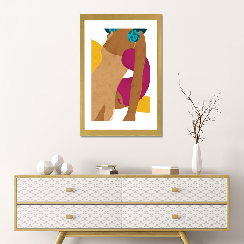 «Lunetta» par Reyna Noriega - impression d'art graphique, H 24 po x l 16 po x P 1 po, Papier encadré doré, Blanc