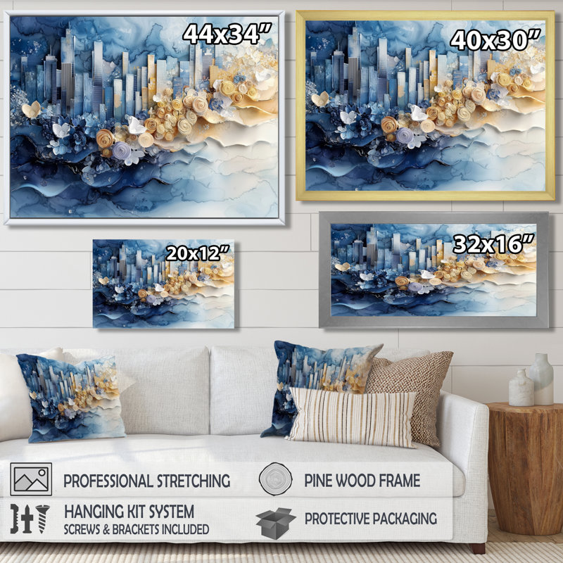 Obola - Cityscapes Wall Art, H 30 po x l 40 po, Cadre flottant, Doré