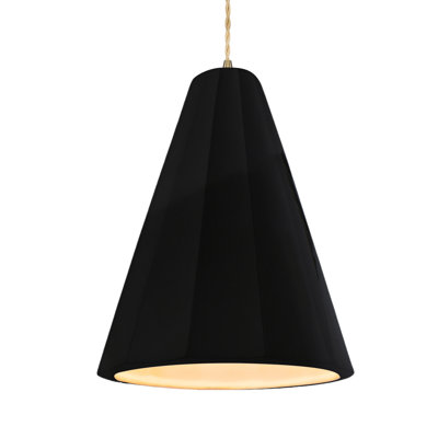 Radiance - Fluted 1-Light Pendant - Gloss Black with Matte White internal - Antique Brass - 9"W x 13"H - Dedicated LED - Beige Twist Cord