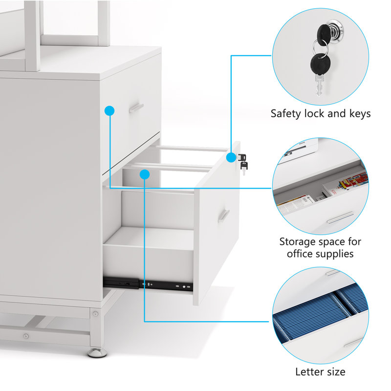 29.52'' Wide 2 - Drawer Filing File Storage Cabinet, White