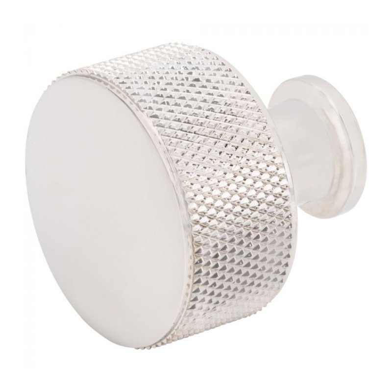 Beliza 1 1/8" Diameter Cylindrical Knurled Knob, Polished Nickel