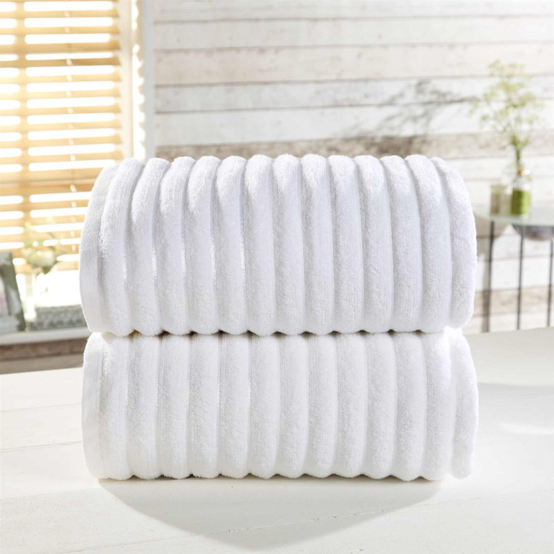 Asata 100% Cotton Midweight Ribbed Bath Sheet, White