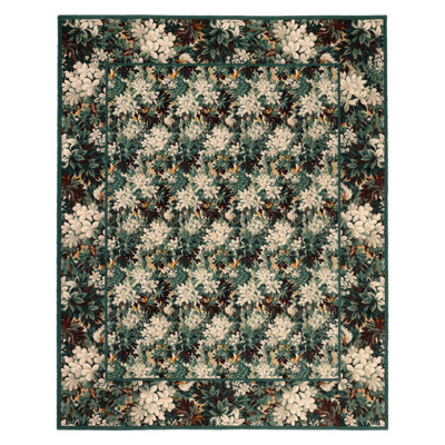 Silva Machine Woven Wool Floral Area Rug in Cerulean/White/Orange