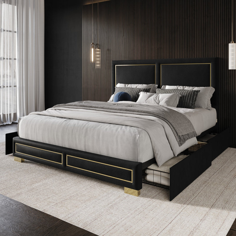 Carmalena Upholstered Storage Bed, King, Black