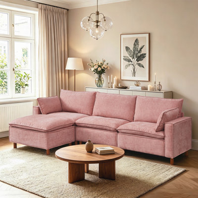 Modular Sectional L Shape Sofa with Movable Ottoman,Comfy Chenille Fabric Upholstered Couch,Cloud Liked Sofa for Living room