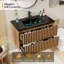 Ensemble de meuble-lavabo simple 36 po avec lavabo noir, robinet et armoire flottante Modern Farmhouse-315374824