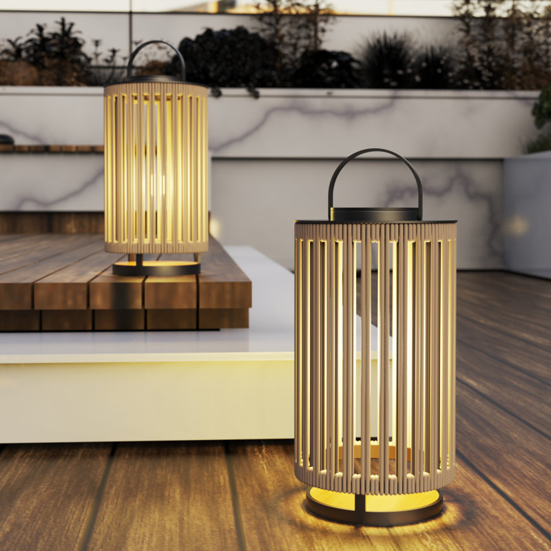 Lanterne solaire d'extérieur à DEL avec lumières creuses en aluminium tressé avec poignée, jaune