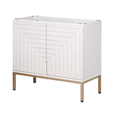 Rowan l 36 po x P 18 po x H 33 po. Armoire de salle de bain géométrique moderne à fermeture douce à 2 tablettes seulement (lavabo non inclus), blanc