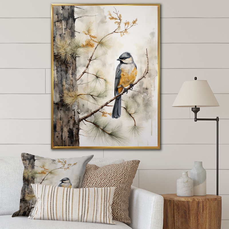 Forêt, gardiens du minimalisme I - animaux, impressions d'art mural, Cadre flottant doré, H 32 po x l 24 po x P 1 po