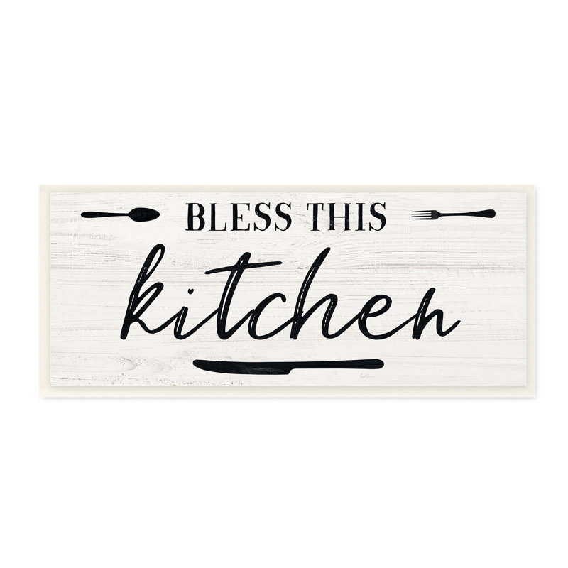 "Bless this Kitchen", couteau à fourchette minimal par Natalie Carpentieri - impression d'art textuel, H 7 po x l 17 po, Bois