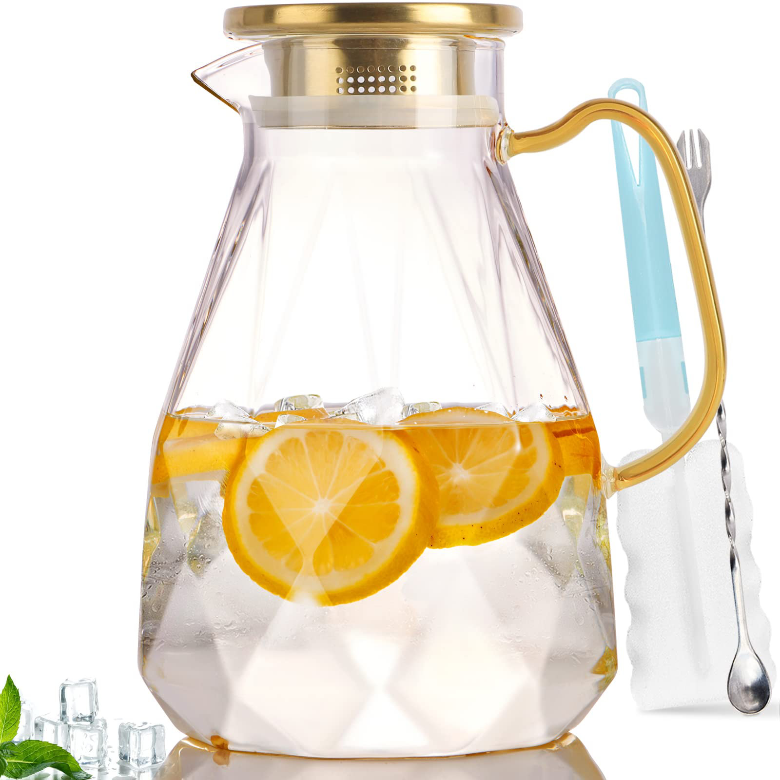 Everly Quinn Glass Pitcher, 2.2 Litre Water Pitcher With Lid,Iced Tea ...