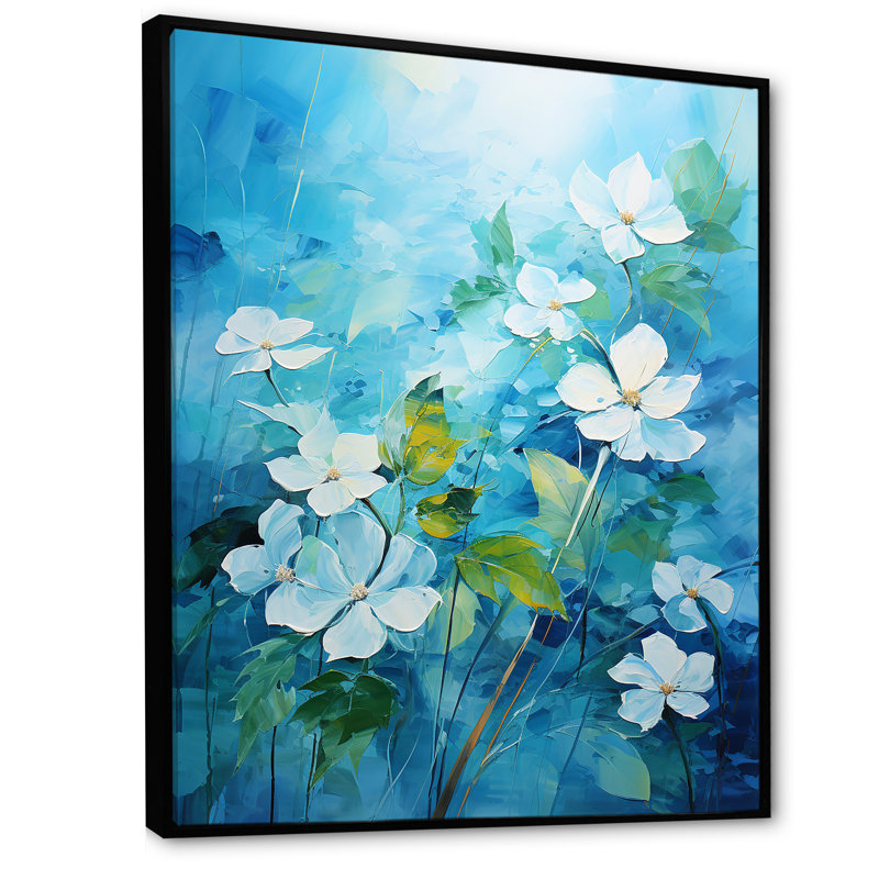 «Blue and White Tropical Plants Mirage 2 - Jungle», art mural, H 44 po x l 34 po x P 1,5 po, Cadre flottant noir
