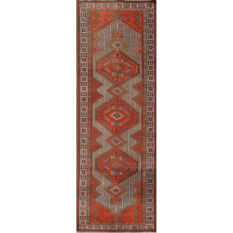 Red Geometric   Runner Rug 3x10