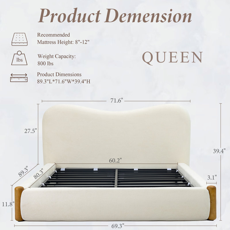 Lit plateforme tapissier Modern Organic, Grand lit