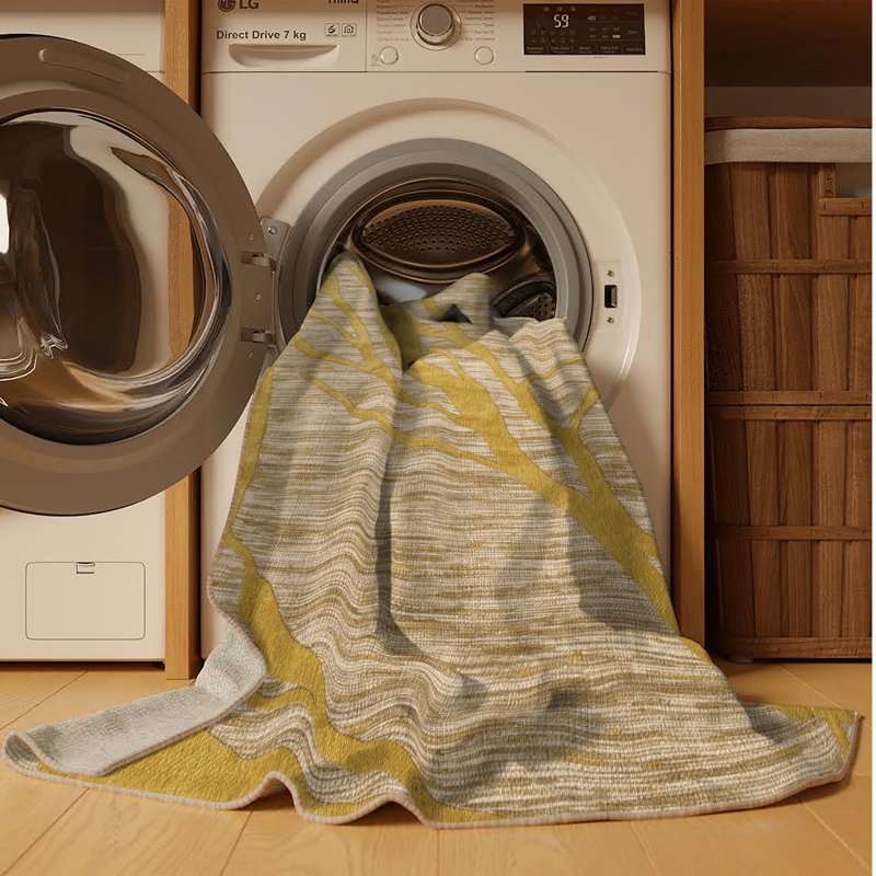 Machine Washable Abstract Brown Area Rug, Round 5'