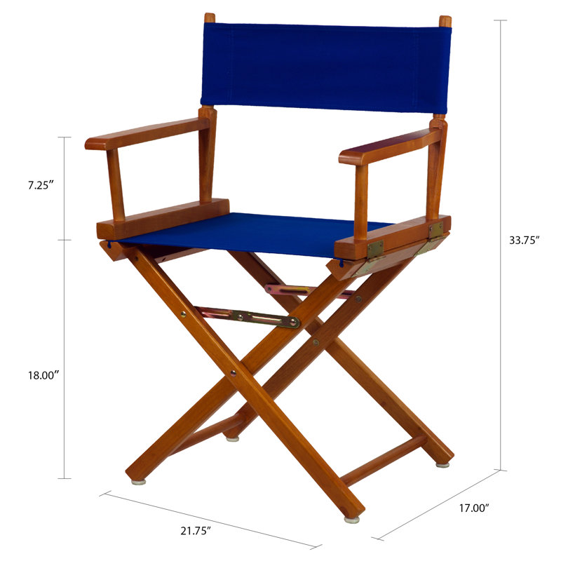 Chaise de réalisateur pliante 18 po, Bleu royal, Chêne miel