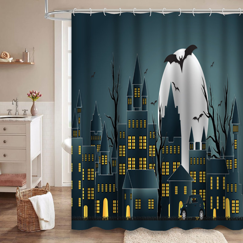 Rideau de douche Happy Halloween Ghost Party Castle Moon avec 12 crochets, L 72 po x l 84 po