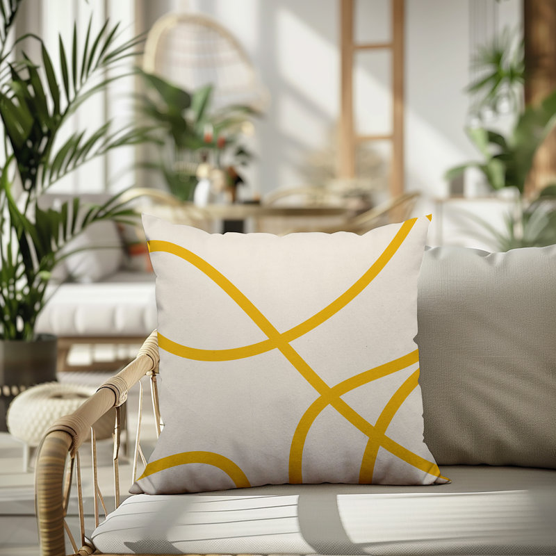 Oreiller carré réversible intérieur / extérieur Vie Abstract, H 19 po x l 19 po, Jaune