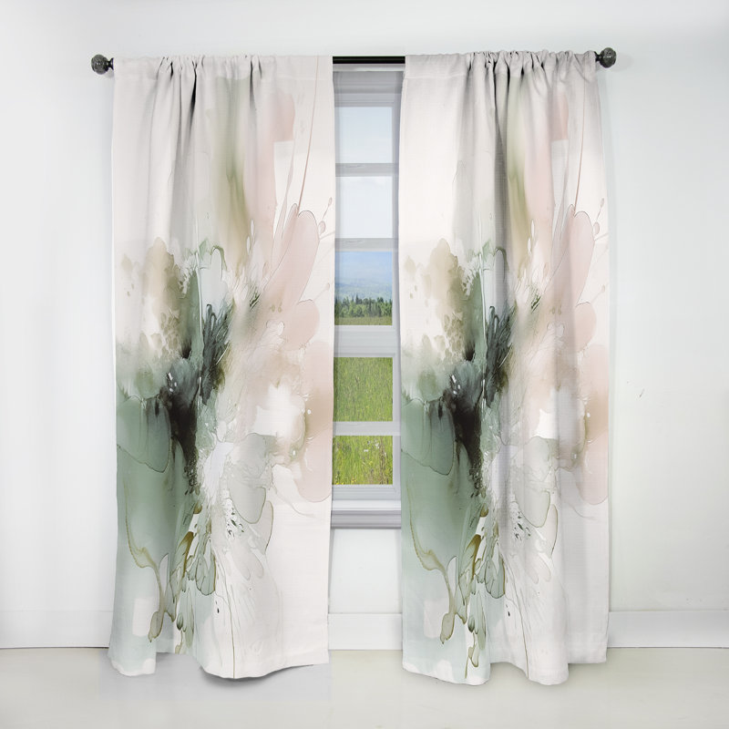 Green And Cream Essence Of Modernity I - Abstract Marble Blackout Abstract Curtain - 1 Panel, 52" W x 90" L