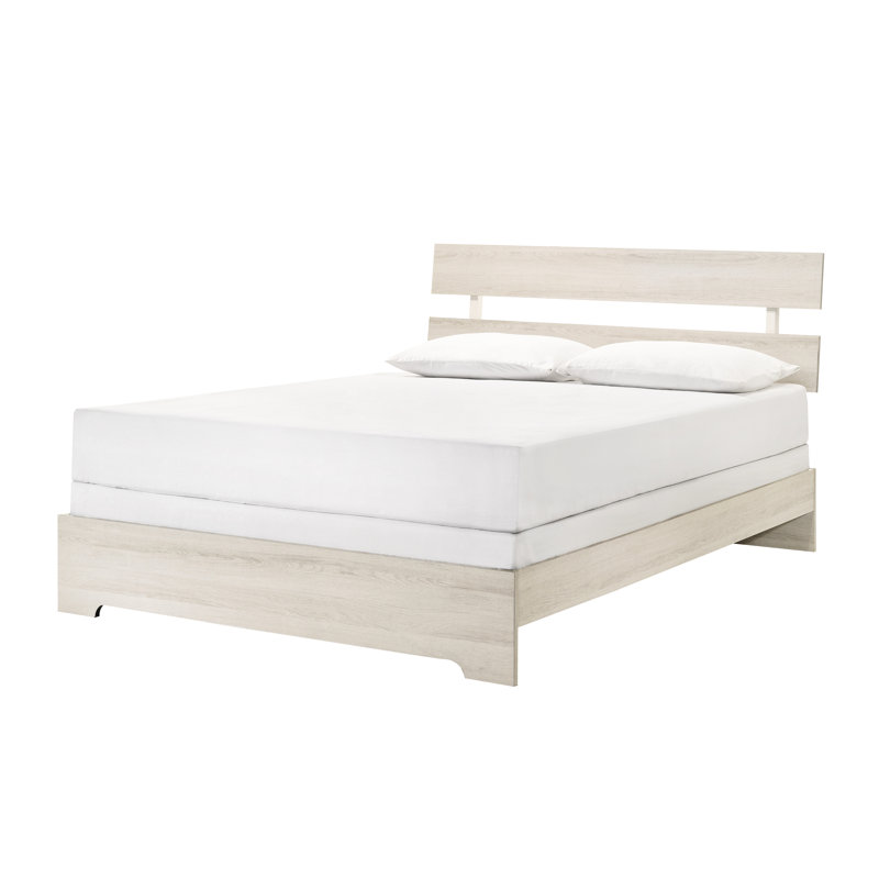 Lit double rustique dans une boîte, cadre de plateforme contemporain à profil bas, finition blanc délavé, bois massif pour la décoration de la chambre à coucher, lit de style délavé, chambre de style, boîte de solution