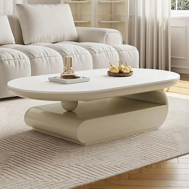 Table basse beige en bois manufacturé et ovale, 16.54" H x 43.31" L x 27.56" W, Beige