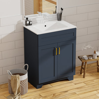 24" Bathroom Vanity with Ceramic Sink,Bathroom Storage Cabinet with 2 Soft Closing Door, Freestanding Cabinet Vanity with Sink,Blue