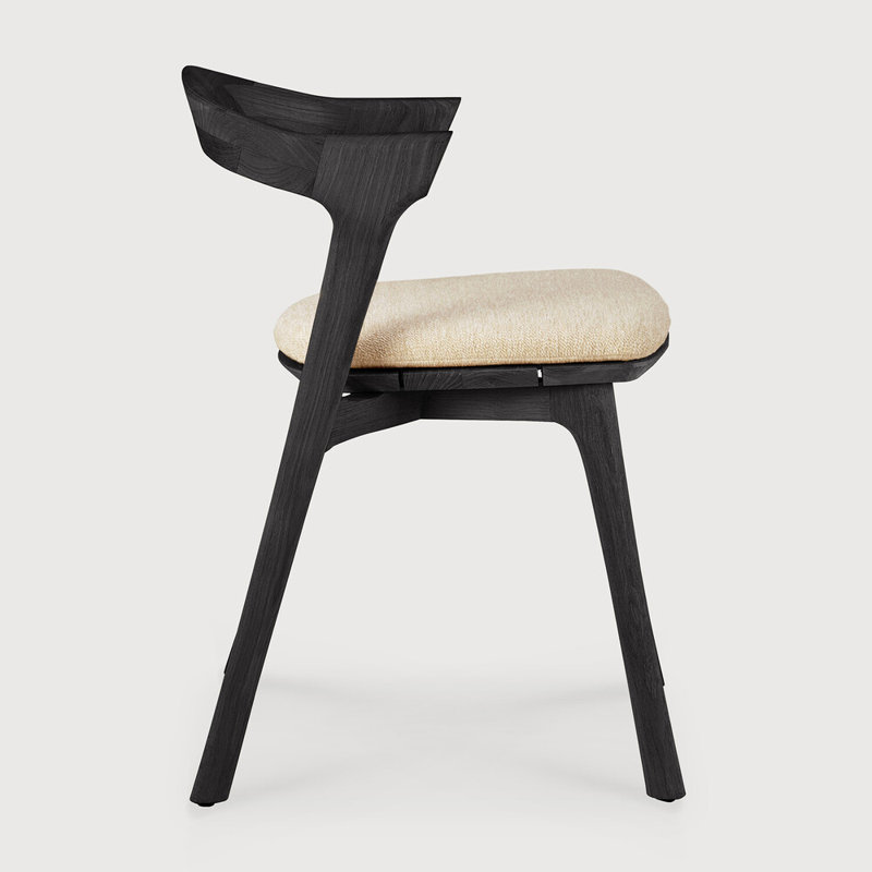 Bok Outdoor Dining Side Chair, Teak Black Frame/Natural Cushion
