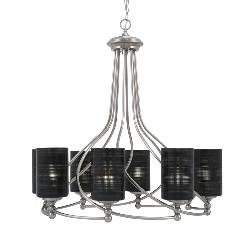 Lustre 8 lumières Sadea illustré avec verre de 4 po, Nickel brossé, Grainé transparent