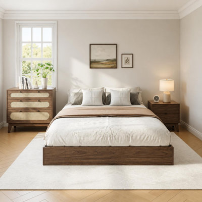 Wood Platform Bed w/ Sturdy Wooden Slats, Floor-Standing Bed Frame, Modern Minimalist Design Space-Saving Bed Frame, No Box Spring Needed