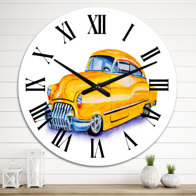 Horloge murale industrielle jaune voiture rétro