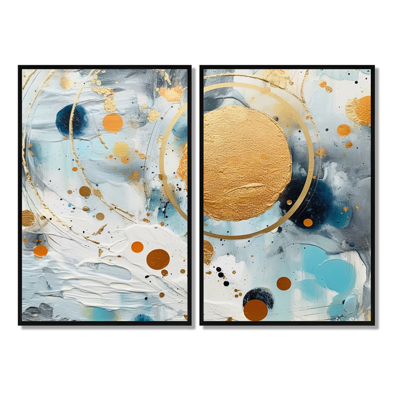 Art abstrait sur toile bleu sarcelle et abstrait - formes abstraites, H 36 po x l 48 po, Impression encadrée flottante, Noir