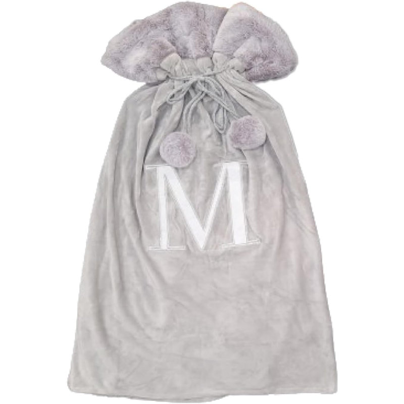 Luxury Christmas Sack with Monogrammed Letter M, Light Grey