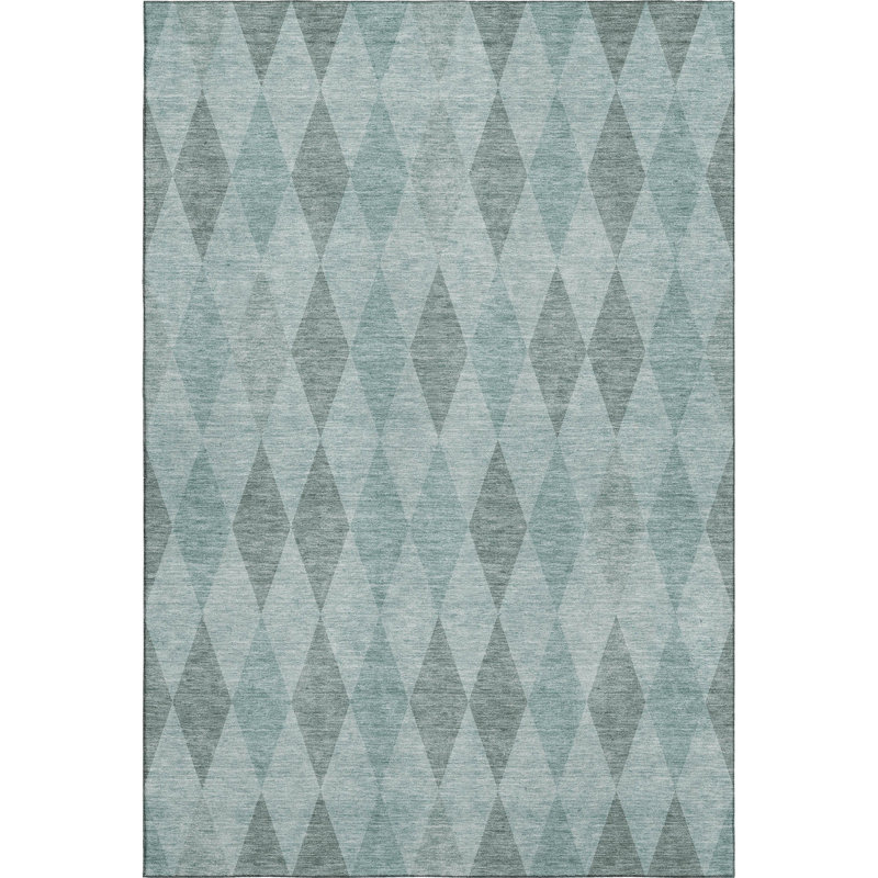 Teal Diamond Pattern Washable Rectangular Synthetic Rug 3' x 5'