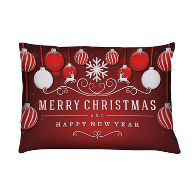 Coussin décoratif rouge «Merry Christmas» et ornements 14 po x 20 po rouge - imprimé recto-verso