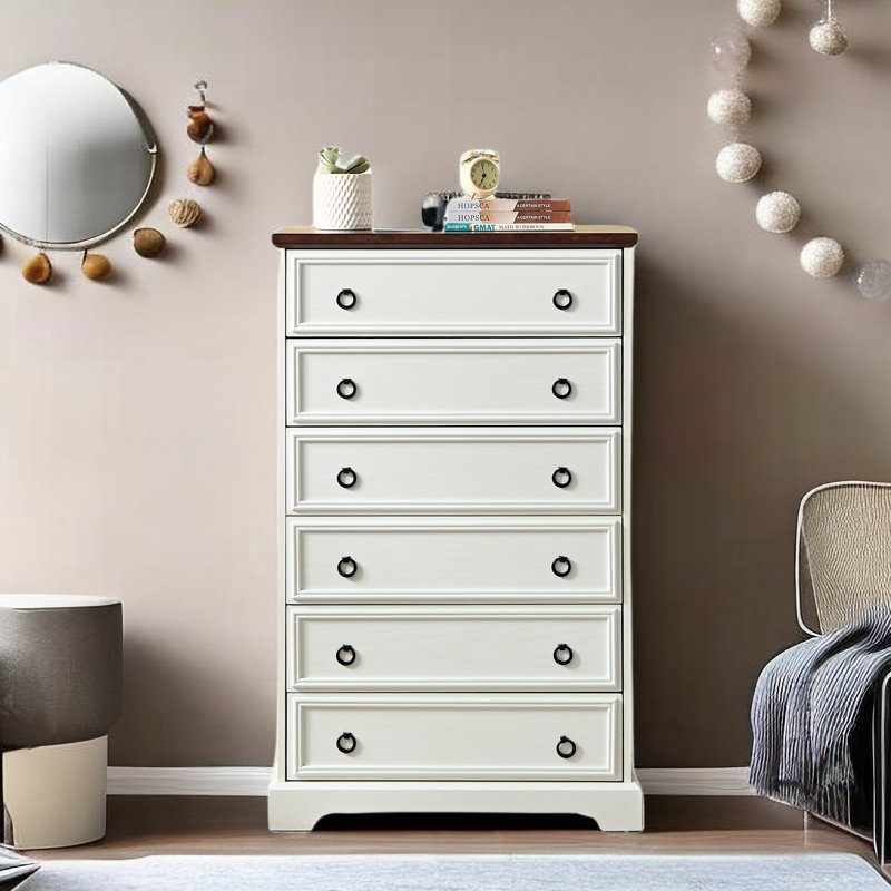 Trosclair 6 - Drawer Dresser, Chest with Round Pull Handles, White