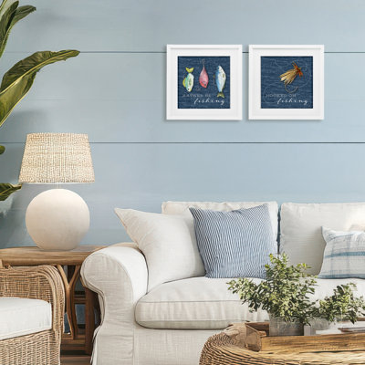 «Gone Fishing Sayings», ensemble de 2 reproductions encadrées sous verre, par Holly Thomas Stein