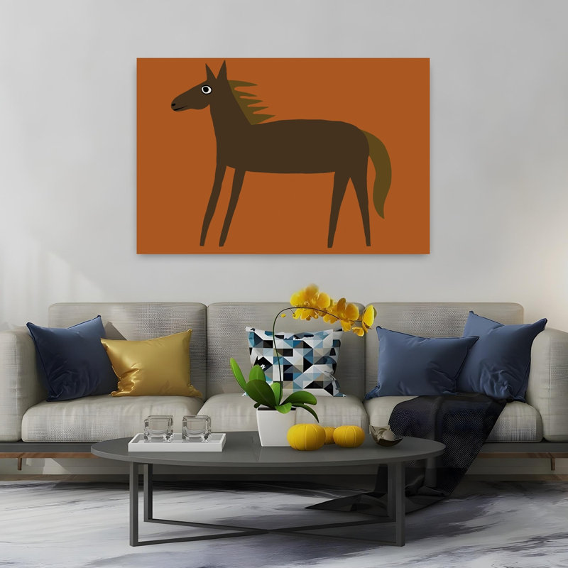 Art mural cheval fantaisiste brun minimaliste