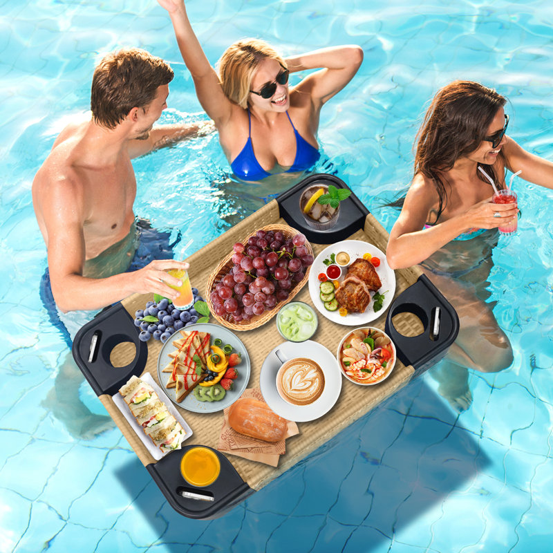 Plateau flottant pour la piscine, la baignoire, le plateau rectangulaire en osier pour les boissons et les collations