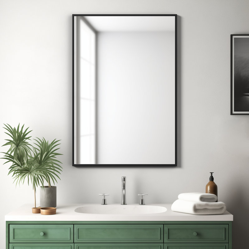 Heacock Flat Wall Mirror, Black, 38" x 24"
