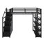 Lit mezzanine avec tablettes de rangement intégrées, armoires et garde-robe