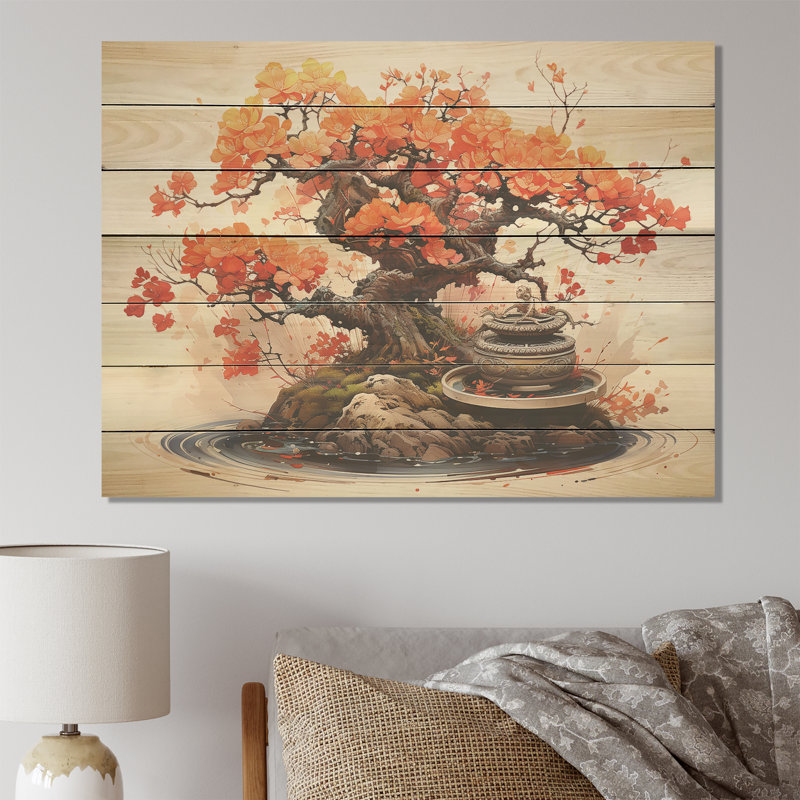 Autumnal Bonsai Charm II - Bonsai arbre sur bois, H 24 po x l 32 po