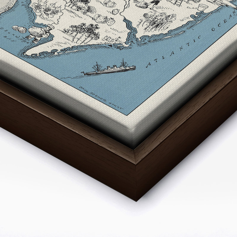 Carte illustrée du New Jersey, Canevas, H 08 po x l 10 po, Encadrement brun